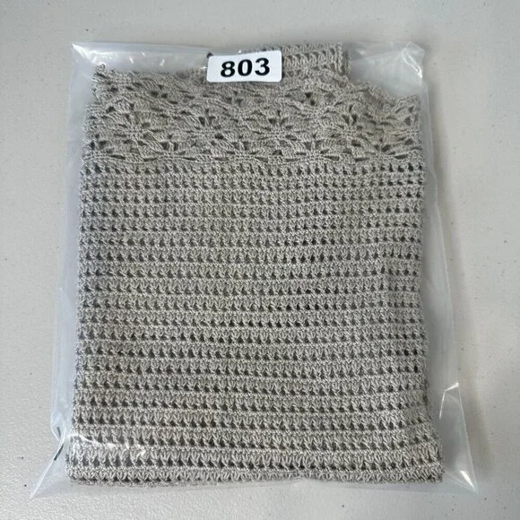 Linda Allard Ellen Tracy Open Knit Top Womens Sz S Crochet Tan Sleeveless Khaki - Picture 11 of 11